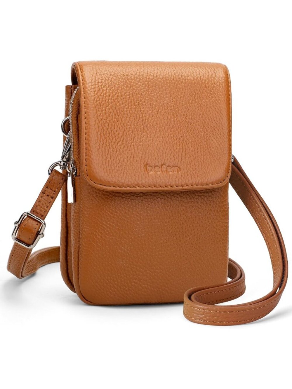 Women's Brown Leather Cell Phone Crossbody Bag with RFID Blocking Card Slots